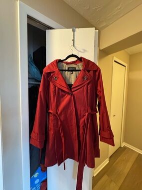 London Fog Red Trench Coat with Waist Tie